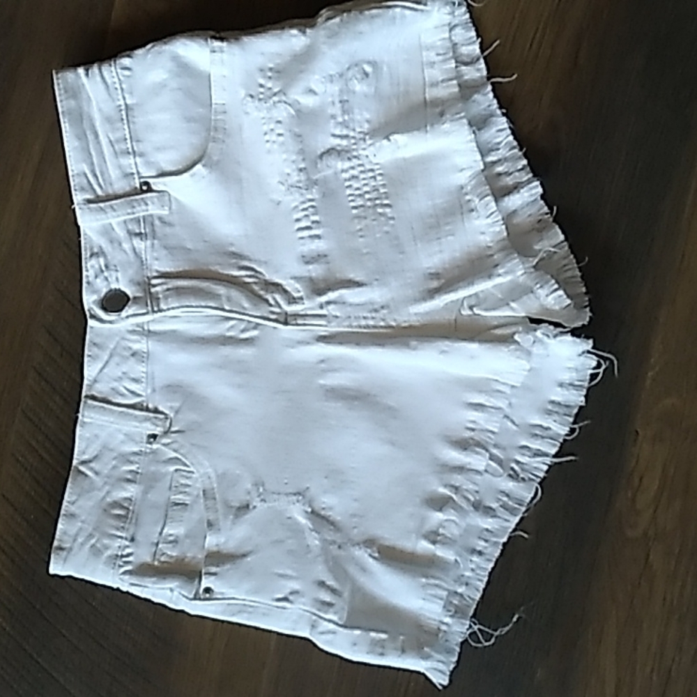 White High Rise Distressed Frayed Ripped Daisy Duke Jean Shorts Size 5